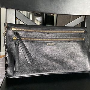 Coach Black Leather Clutch Wristlet Snake Print Accent